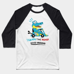 Funny crocodile driving a racing car Baseball T-Shirt